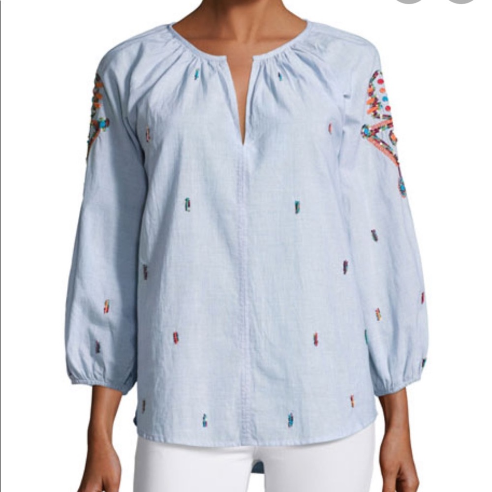 EUC Velvet Shailene Embroidered Boho Peasant Top